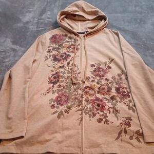 Susan Graver Weekend Jacket Coat Oatmeal French Terry Embellished Printed Size L